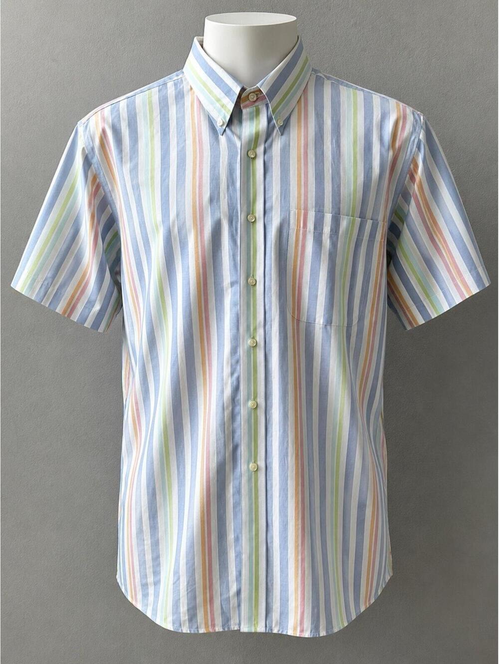 Jos. A. Bank Men's  L Stays Cool Short Sleeve Shirt Multi-Striped, Button-Down